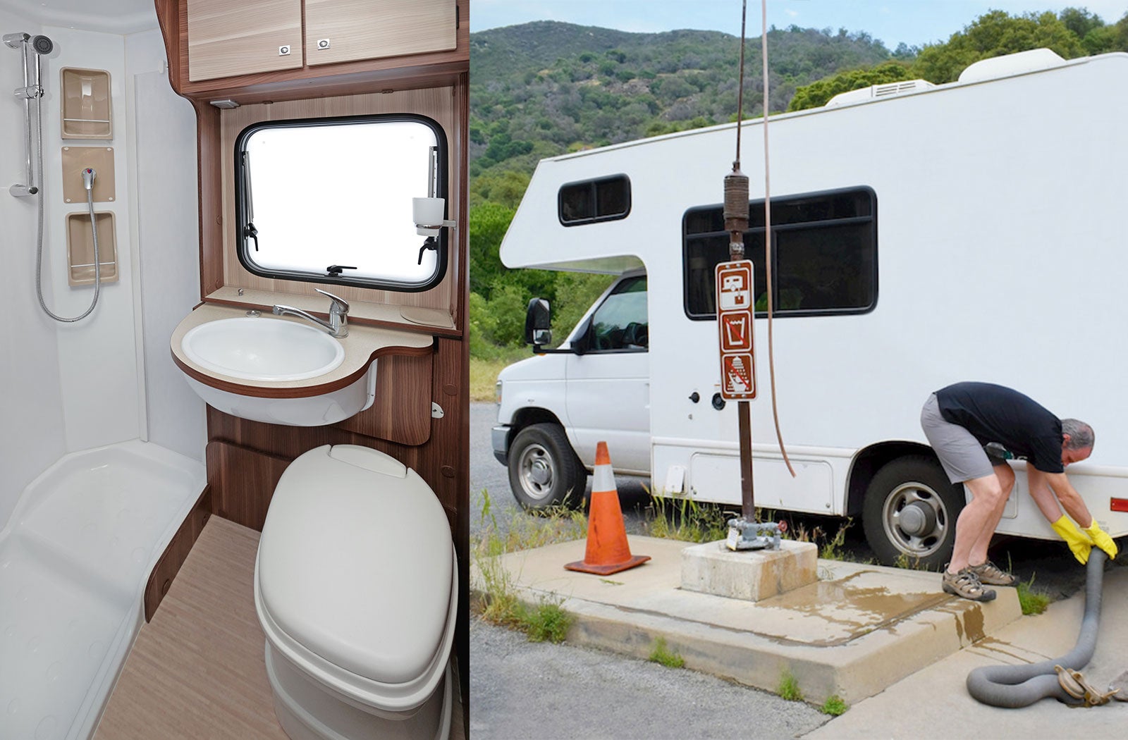 Portable RV/camper toilet and holding tank setup in North Myrtle Beach, South Carolina