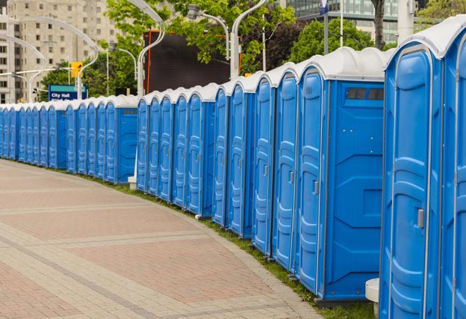 Seasonal porta potty units set up at a North Myrtle Beach, South Carolina venue