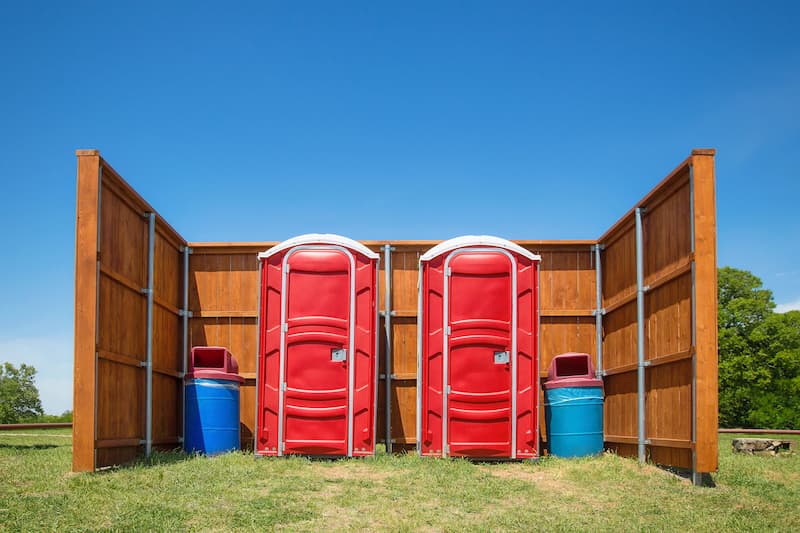 Short-term porta potty units staged for delivery in North Myrtle Beach, South Carolina